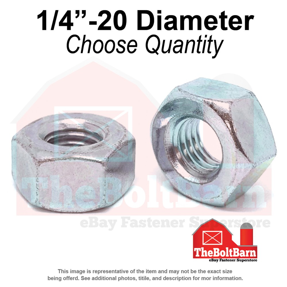 1/4"-20 Grade 2 Heavy Hex Nuts Zinc Clear Coarse Thread (Pick Quantity)