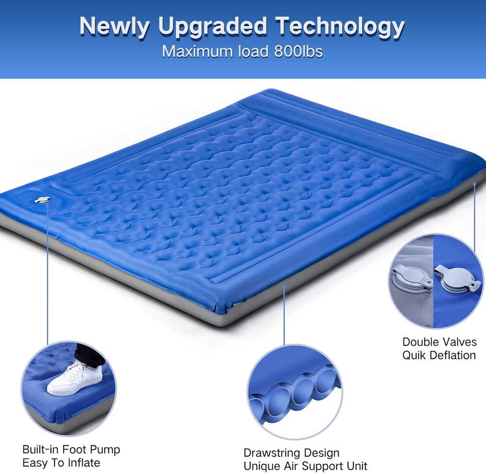 Self-Inflating Double Sleeping Pad for 2, Extra-Thick & Waterproof, Navy Grey