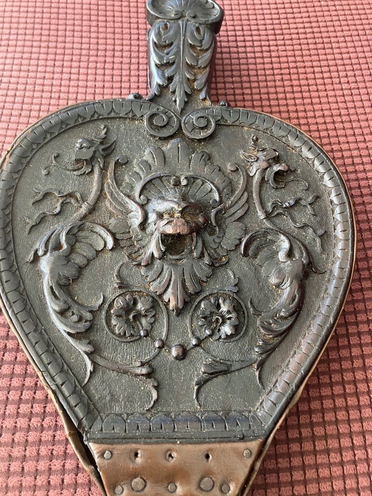 Victorian North Wind Fireplace Bellows has Brass Decorative Nozzle