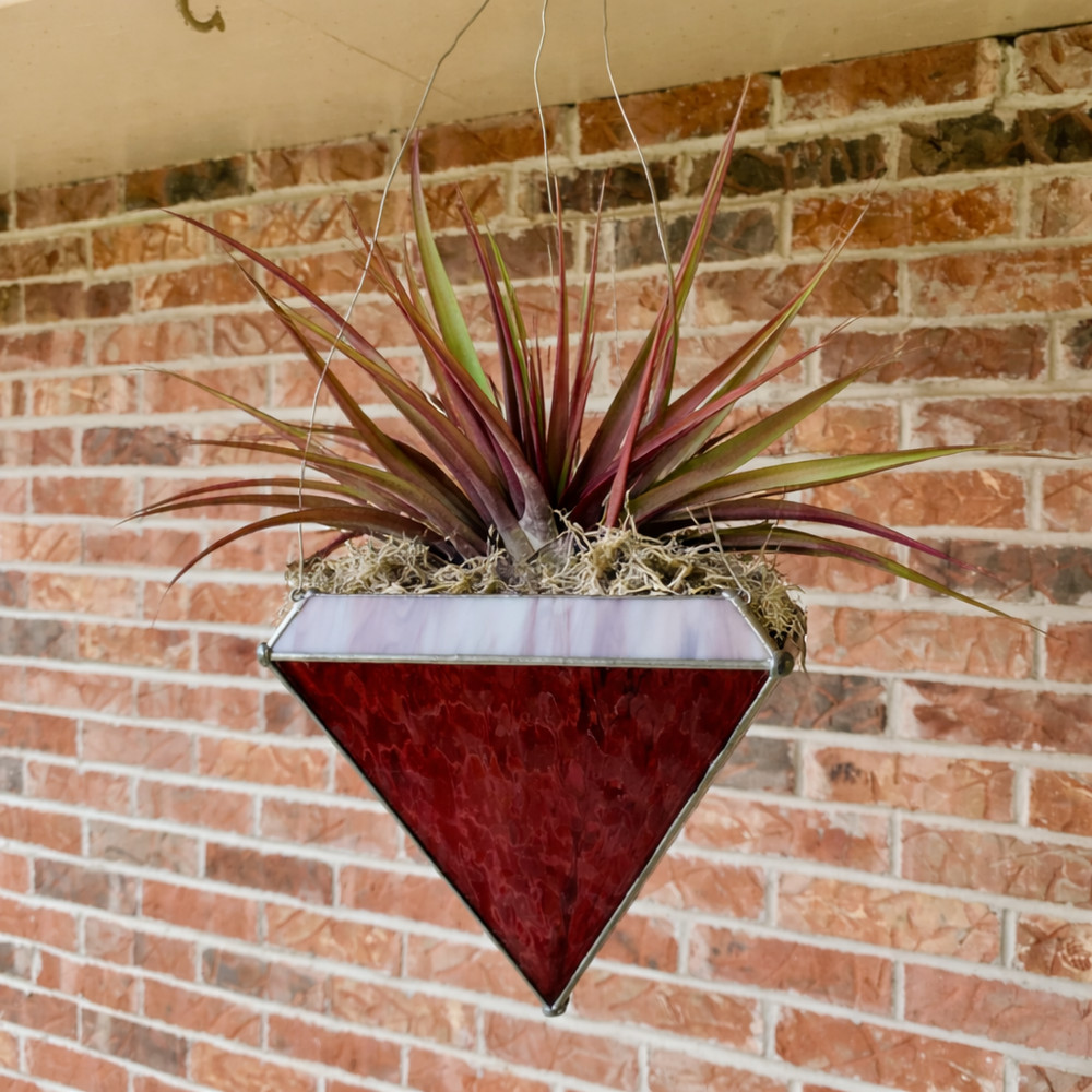 Stained Glass Hanging Planter Pyramid Shape 9" Vintage