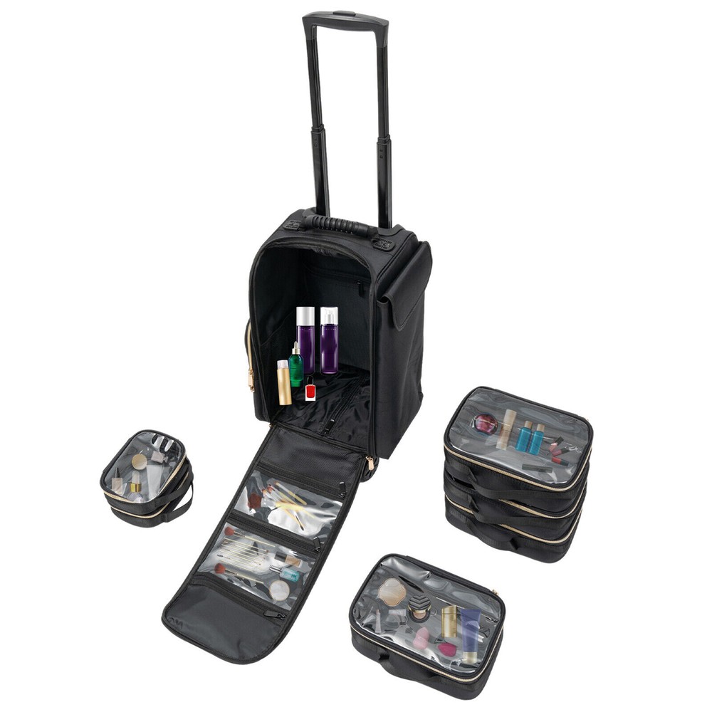 Professional Makeup Case Rolling Makeup Train Case Cosmetic Storage Organizer US