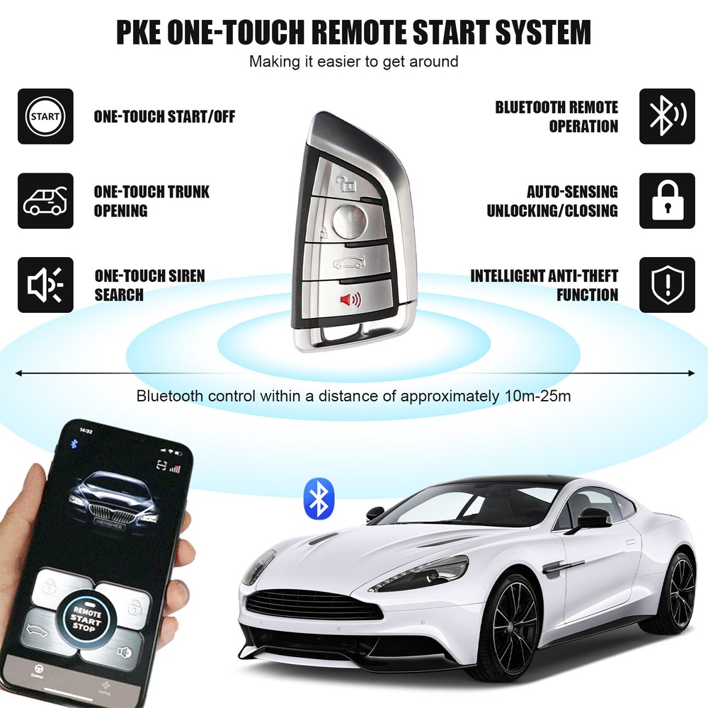 Remote Car Keyless Entry Engine Start Alarm System Push Button Starter Stop App