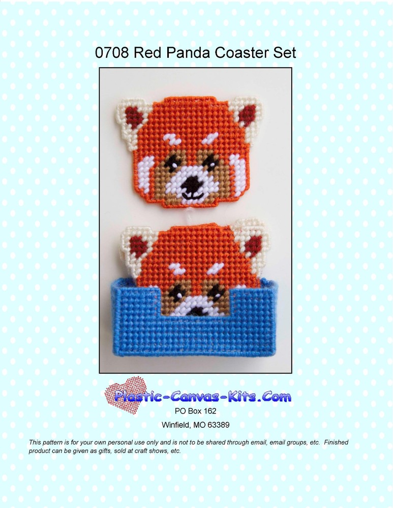 Red Panda Coaster Set-Plastic Canvas Pattern or Kit
