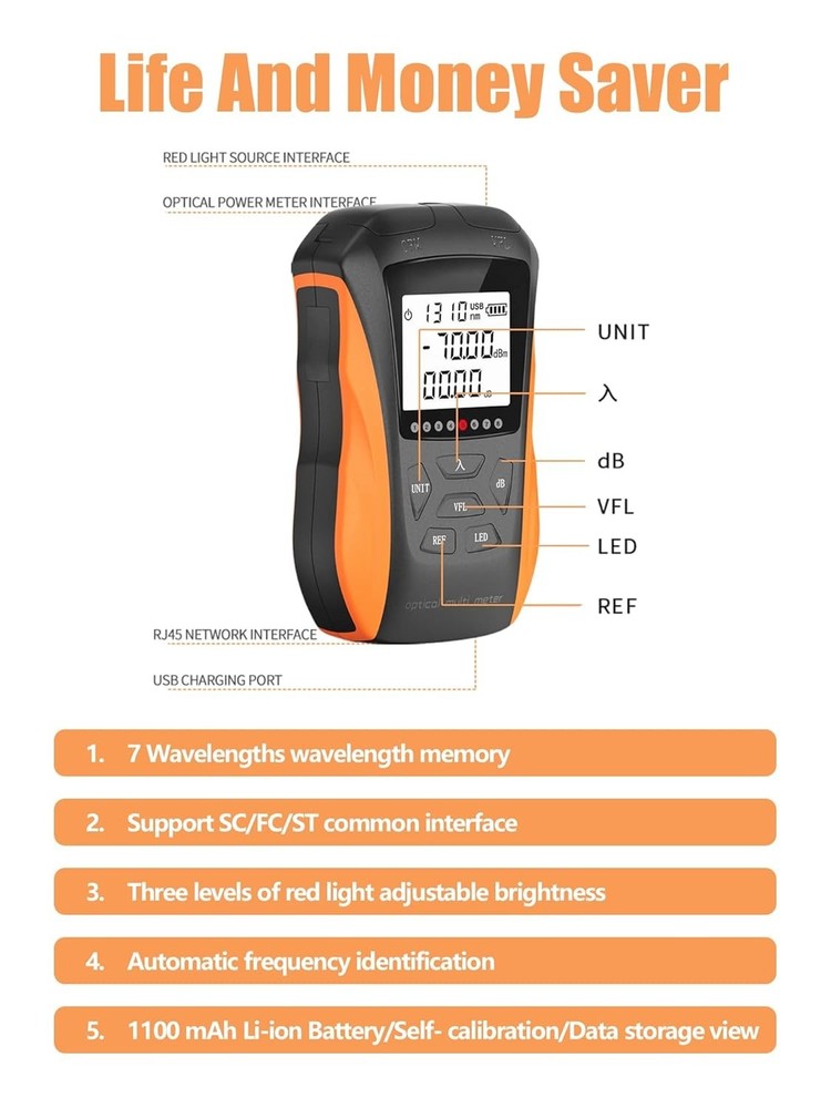 Battery-Powered Optical Power Meter with LED Flashlight - Smart Testing Tool