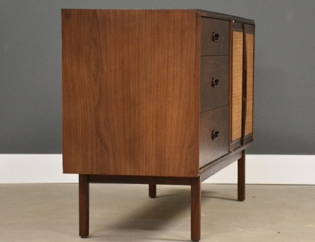 Refinished 52” Walnut and Cane Credenza by Founders