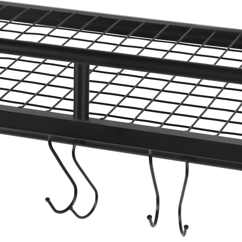 Kitchen Wall Mounted Storage Shelf Cookware Pan Pot Organizer Rack with 10 Hooks