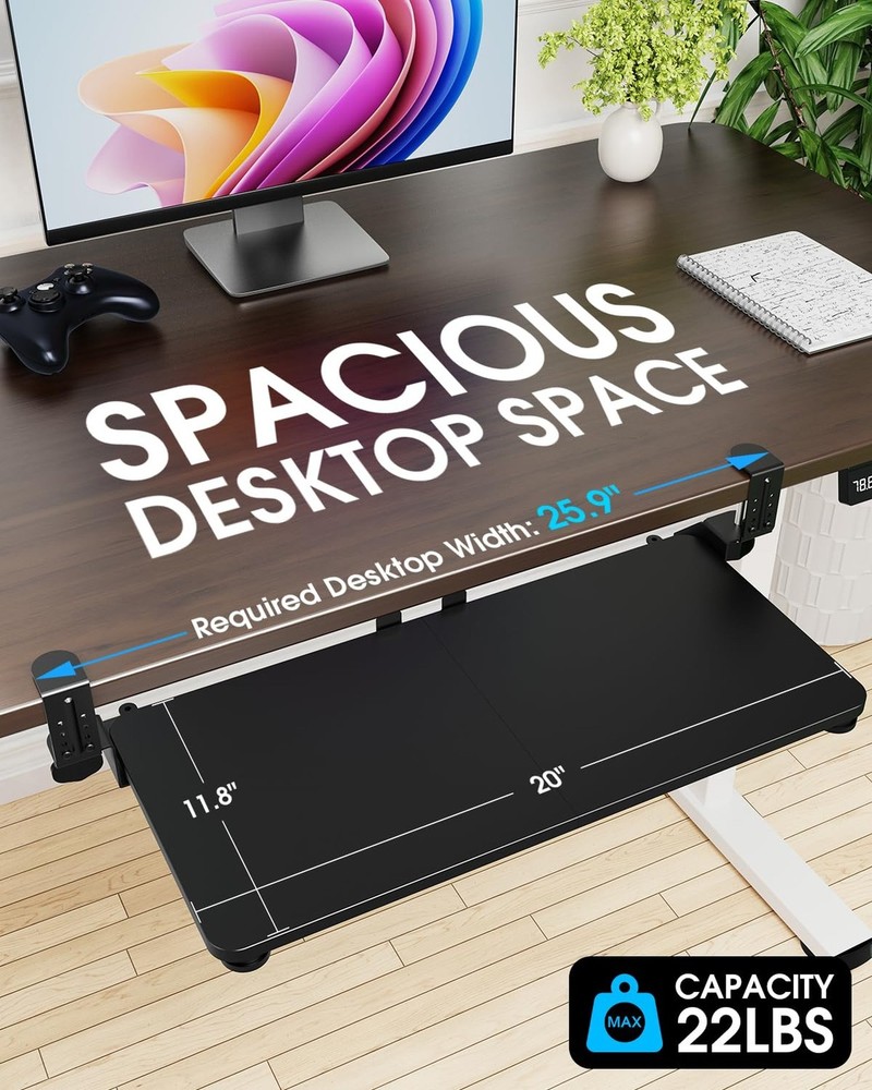 Small Keyboard Tray Under Desk, Pull Out Keyboard & Mouse Tray with Adjustabl...