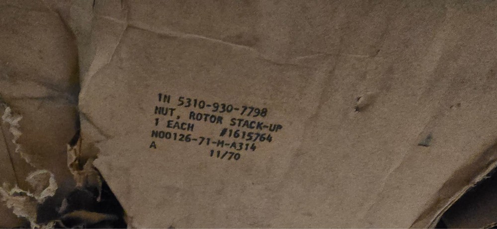 NAVAL SHIP ROTOR STACK UP NUT 1615764 5310-00-930-7798