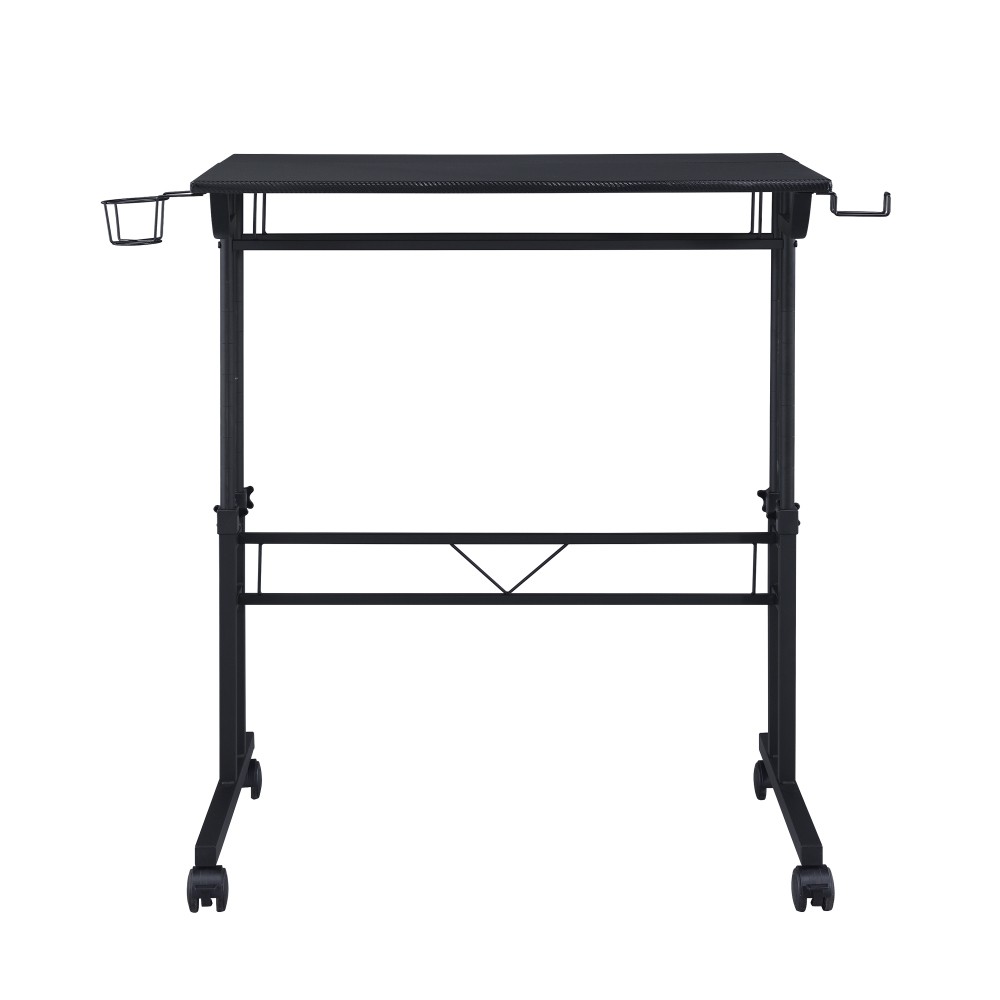 Height-Adjustable Rolling Desk - Mobile Writing Table w/ Movable Shelf - Office
