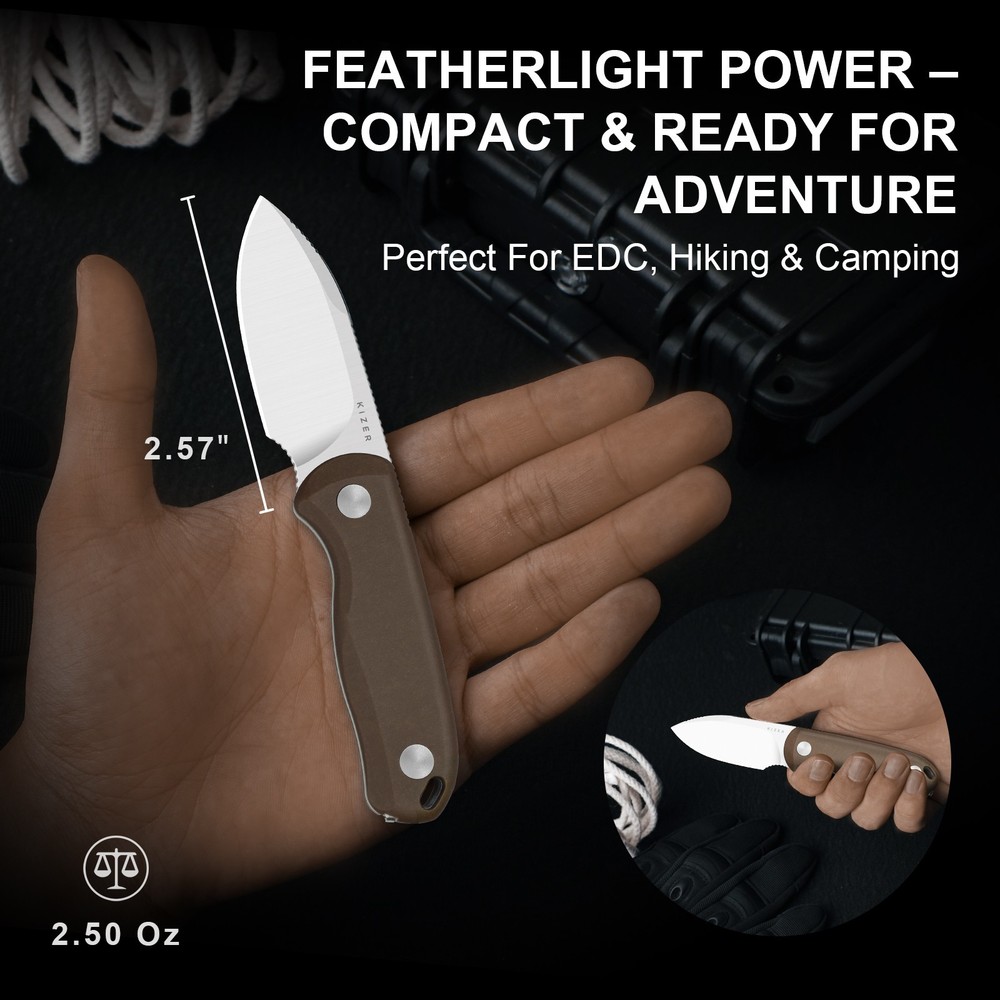 Kizer Drop Bear Fix Drop Point Fixed Knife 14C28N Blade Micarta Handle + Sheath