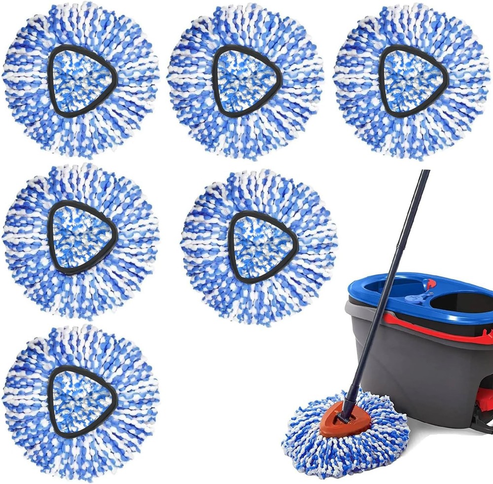 Mop Replacement Heads, 6 Pack Spin Refill, All Hard Surfaces, Blue
