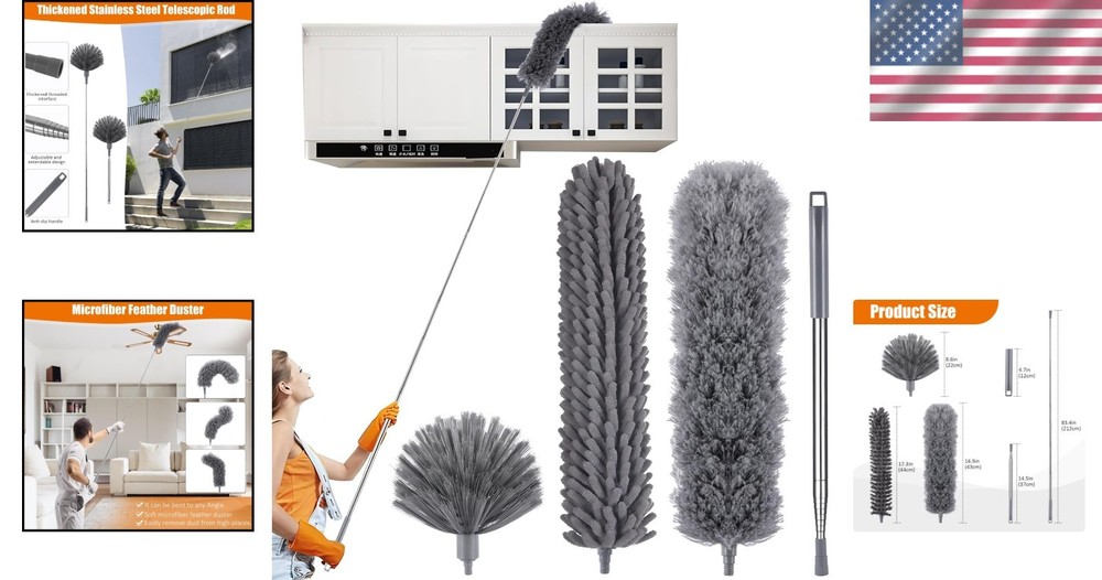 Extendable Duster Set Microfiber Feather Cobweb Fan Ceiling Light Cleaner