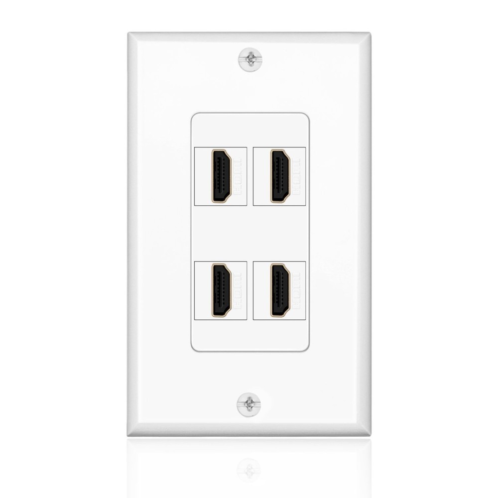 HDMI Wall Plate (4 Port, White) HDMI Socket Plug Insert Jack Outlet Panel Mount