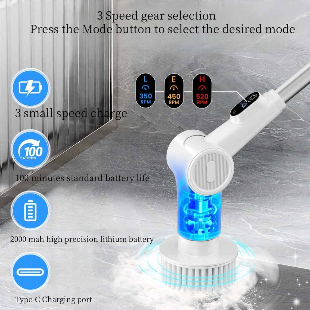 Electric Spin Scrubber, 2025 Upgraded Cordless Cleaning Brush with 8 Replace