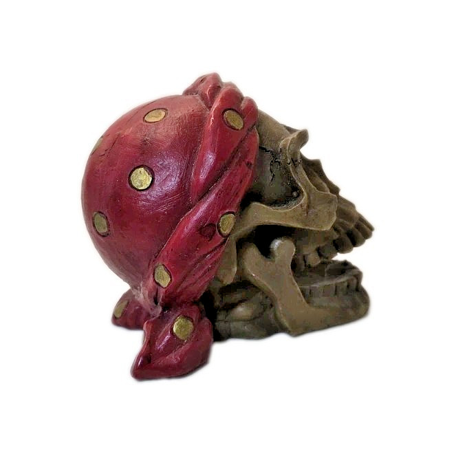 Pirate Skull Resin Statue Weathered Bone Red Head Wrap