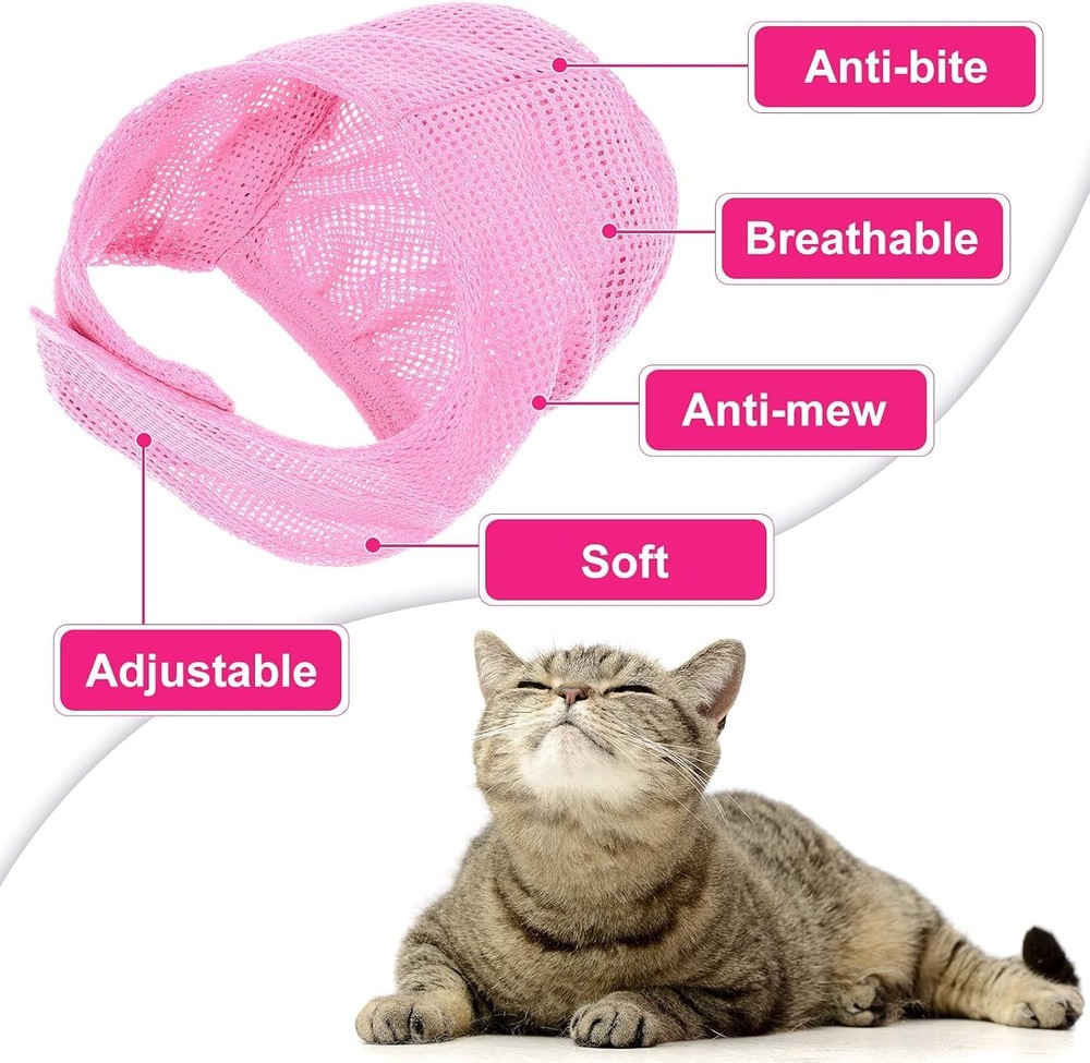 Pink Cat Bathing Set: 5 Essential Tools including Muzzle & Grooming Bag - Large