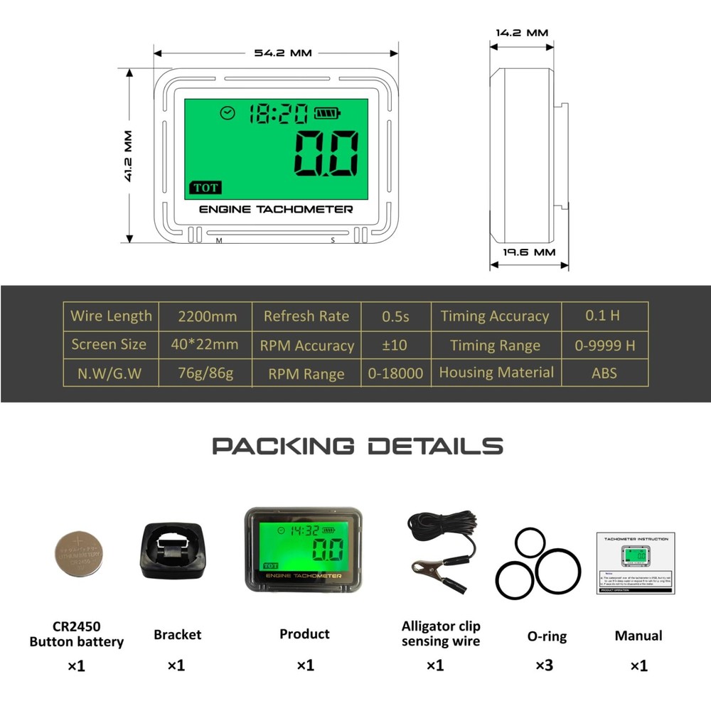 Digital Chainsaw Tachometer Motorcycle Pulse Engine Tachometer Adjustable Gre...