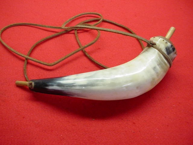 Muzzleloader Powder Horn- 11" Length- Leather Strap  - Nice !!  (H)
