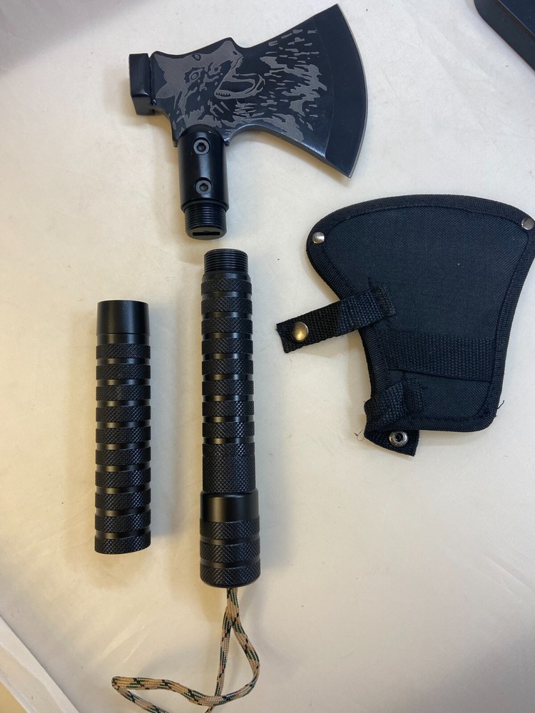 Survival Camping Axe, Folding Tactical Axe Hatchet with Hammer, Nylon Sheath