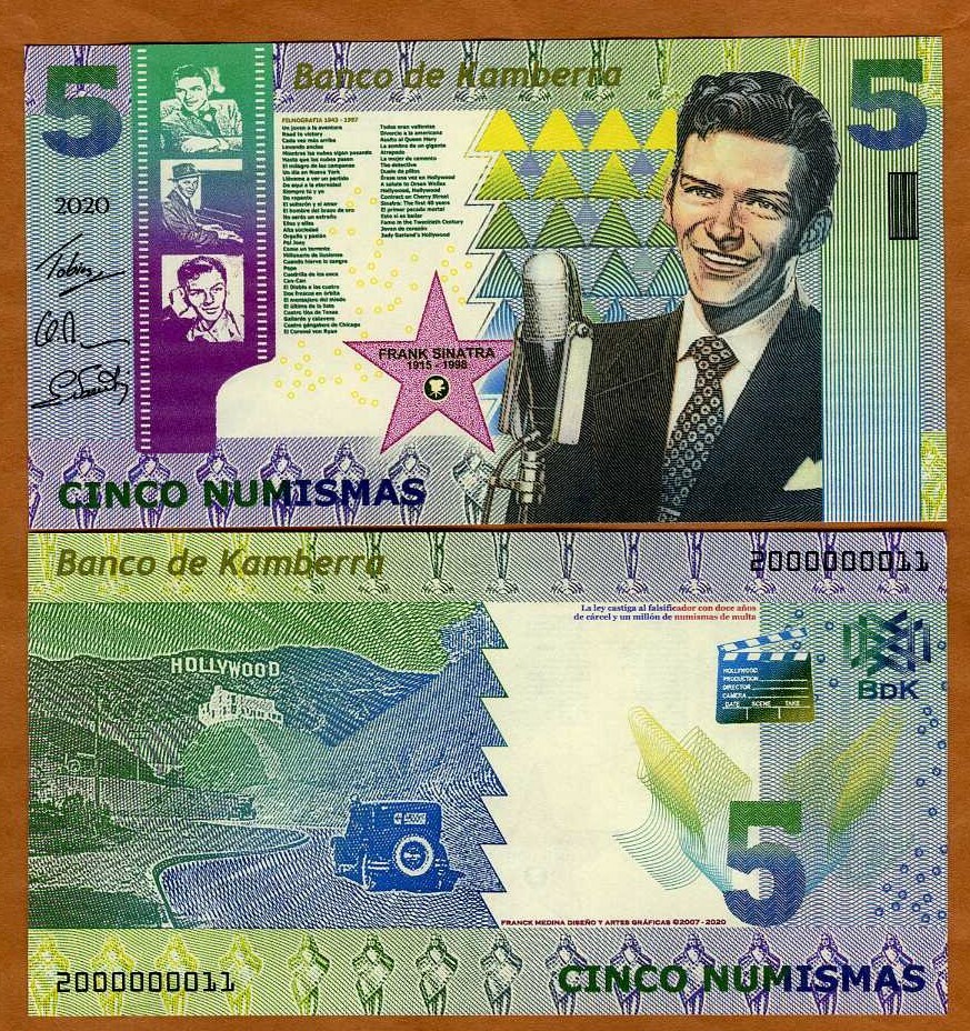 Kamberra, Kingdom, 5 Numismas, 2020, UNC Frank Sinatra, upgraded security