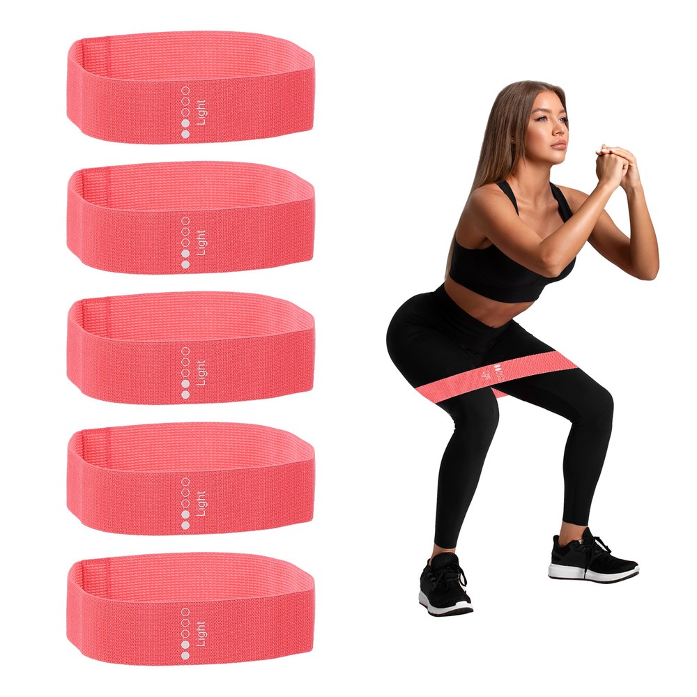Elastic Fabric Resistance Bands Exercise Workout Bands Light, Pink 5 Pack