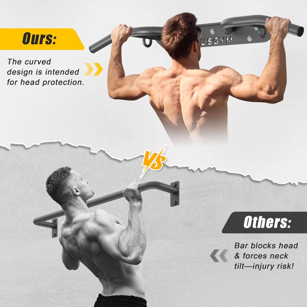 Jusgym Wall Mounted Pull Up Bar - Heavy Duty Chin Up Bar, Pull-Up Bar Support...