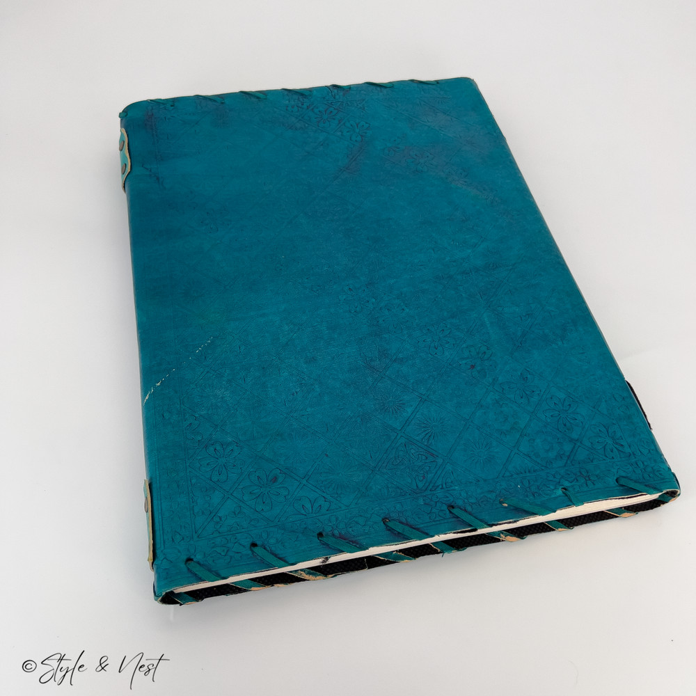 Embossed Leather Journal Handmade 7 Chakra Witchy Medieval Stone Notebook 13"