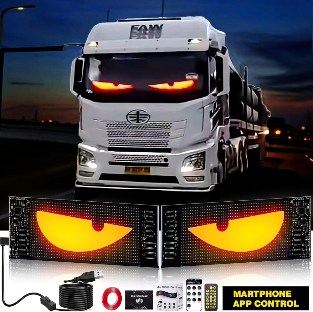 2PCS Devil Eyes Car LED Display, App Controlled 7x3” Flex Programmable Lights