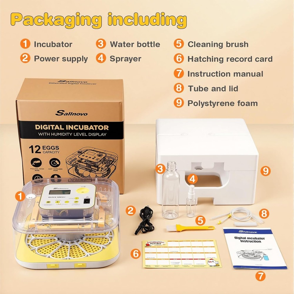 12 Egg Incubator for Hatching Eggs with Automatic Water Refill Humidity Display-