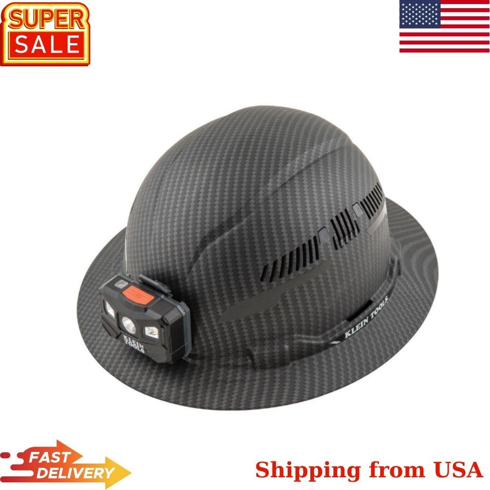 Klein Tools 60347 Hard Hat Premium KARBN™ Pattern Vented Full Brim Class C Lamp
