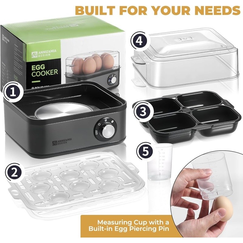 Egg Cooker 8 Egg Capacity Knob Control Soft Medium Hard Boiled Easy Clean New