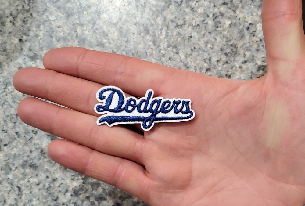 LA Dodgers Small Script MLB Patch. Embroidered. Iron On. 2.25"x 1"