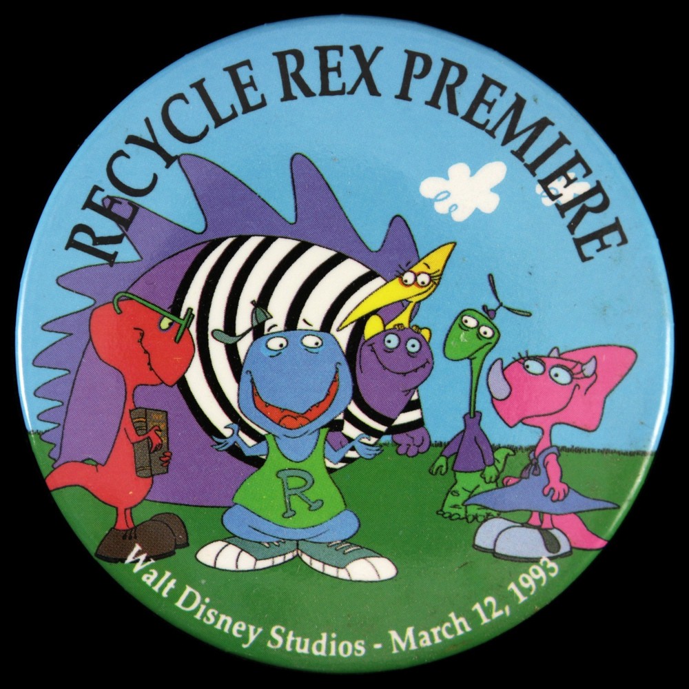 1993 Recycle Rex Premiere Walt Disney Studios 3" Pinback Button