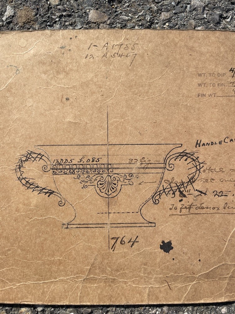 Antique Reed & Barton Co Silver Dish Prototype Blueprint Pattern Sketch Design