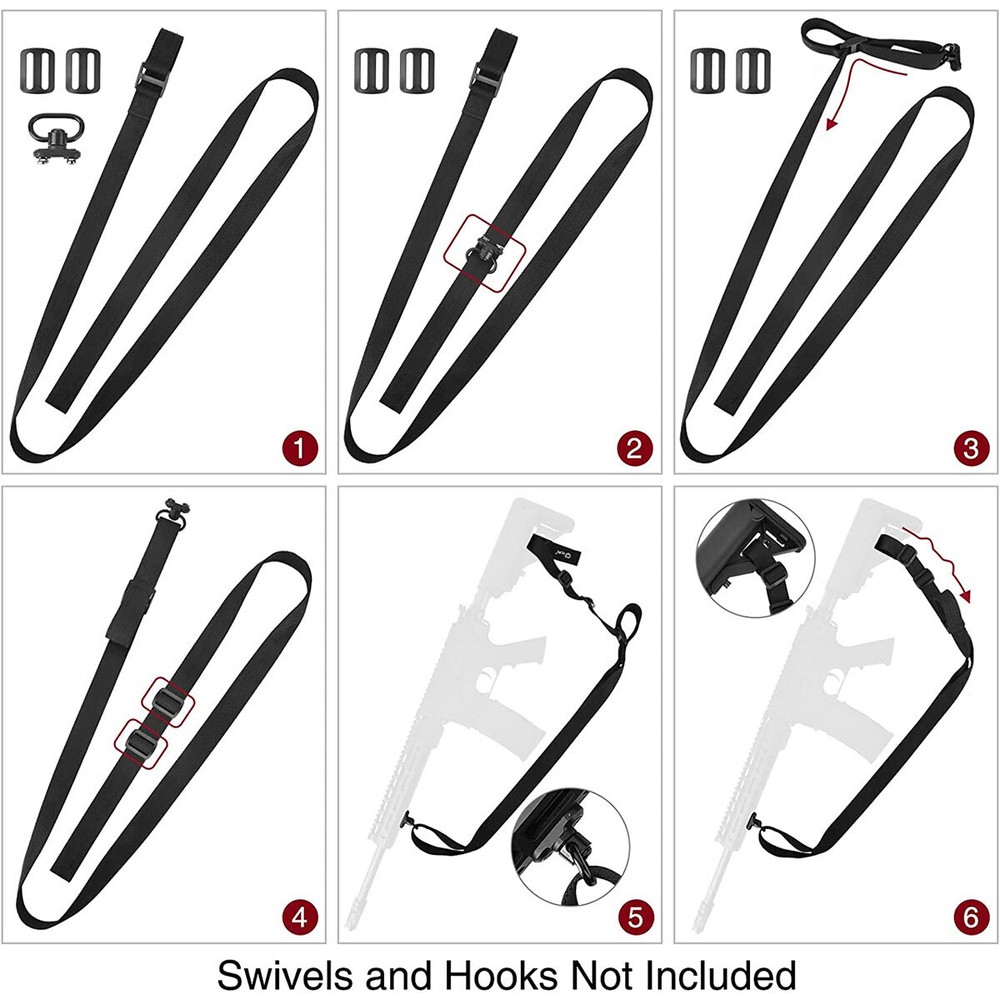 2 Points Rifle Sling - Adjustable Gun Sling With Fast-Loop 1.25" Webbing / Black