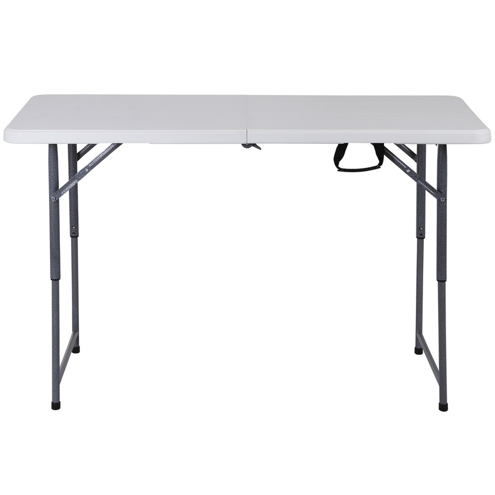 Folding Table 4 FT Portable Fold-in-Half Adjustable Plastic Camping Table White