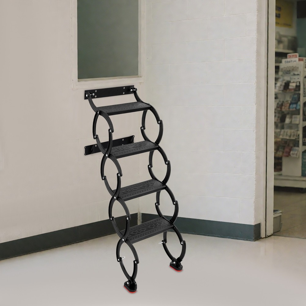 4-Step Wall Mounted Folding Ladder, Black Retractable Telescoping Step Ladders