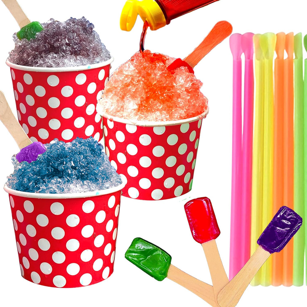 105 Piece Multi-Colored Snow Cone/Shaved Ice Kit - Includes 25 Red and White Pol