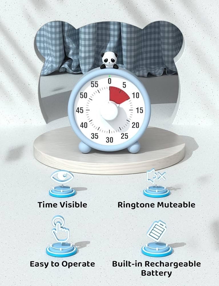 Visual Timer 60 Minute Countdown Silent Rechargeable Time Management Clock