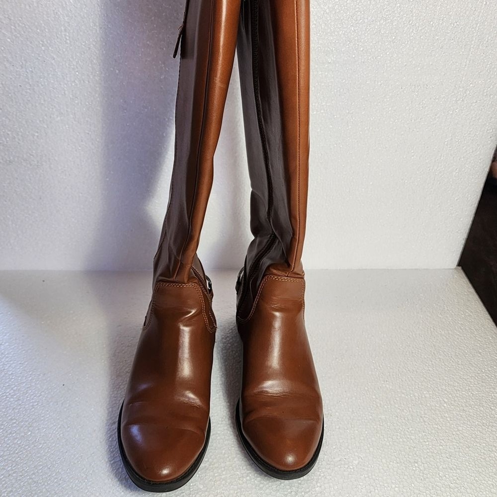 Sam & Libby Perry Tall Cognac Leather Riding Boots with Bit Accent