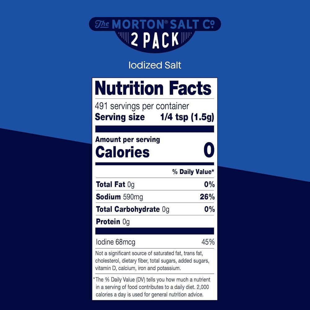 Moisture-Resistant Iodized Salt 26oz Pack of 2 - Essential for Every Kitchen
