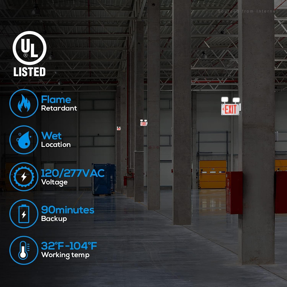 LED Exit Light, Wet Location Exit Sign with Emergency Lights, UL Listed, Outdoor