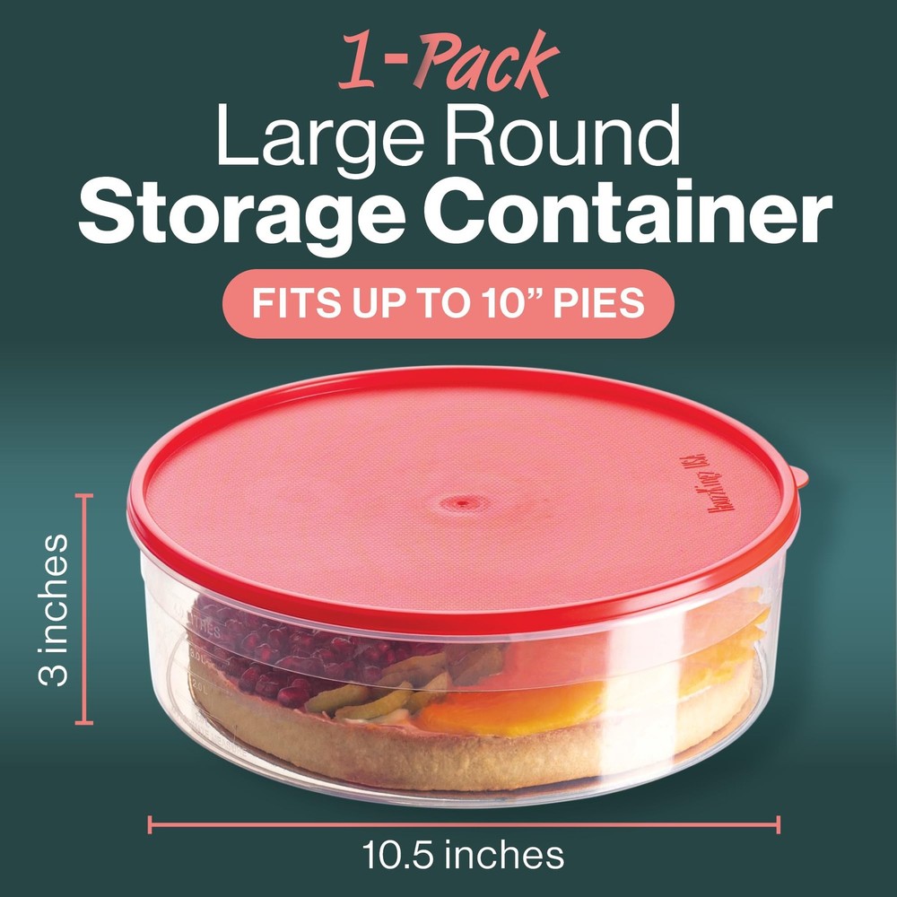 Pie Carrier Cake Storage Clear Container with Red Lid | 10.5" Large Round