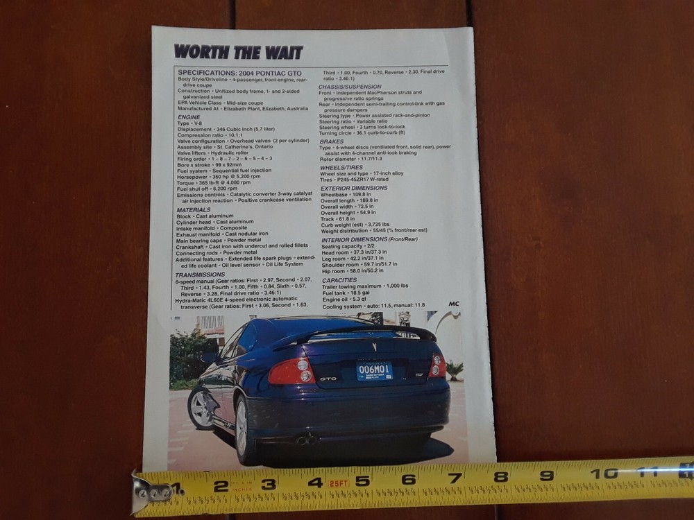 2004 PONTIAC GTO ORIGINAL ARTICLE