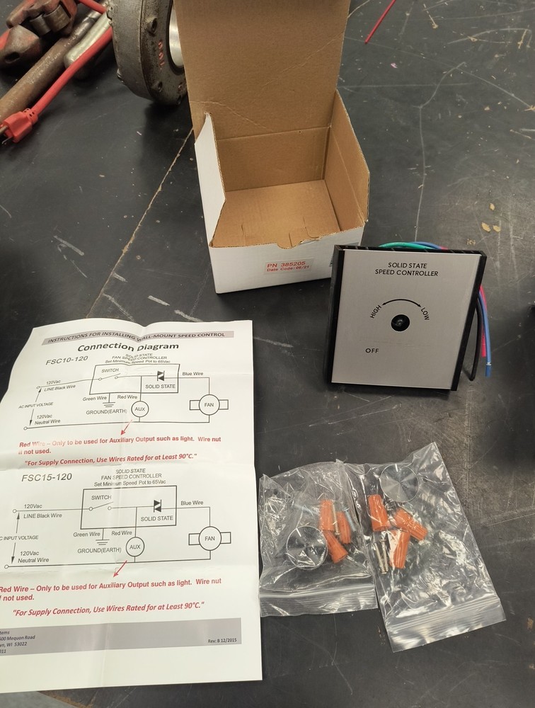 SOLID STATE SPEED CONTROL SWITCH FAN WALL MOUNT CONTROLLER 120V 50