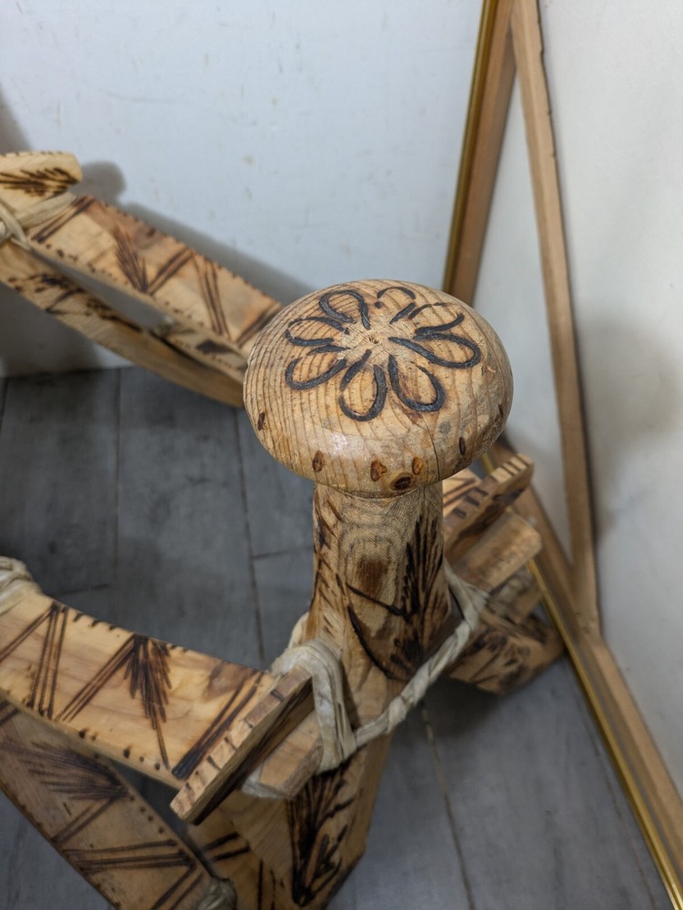 Vintage Rustic Hand Carved Camel Saddle Foot Stool