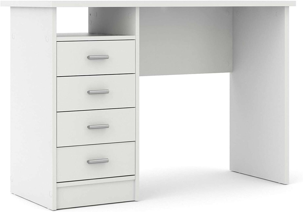 44 in. Rectangular White 4 Drawer Writing Desk with Built-In Storage NEW