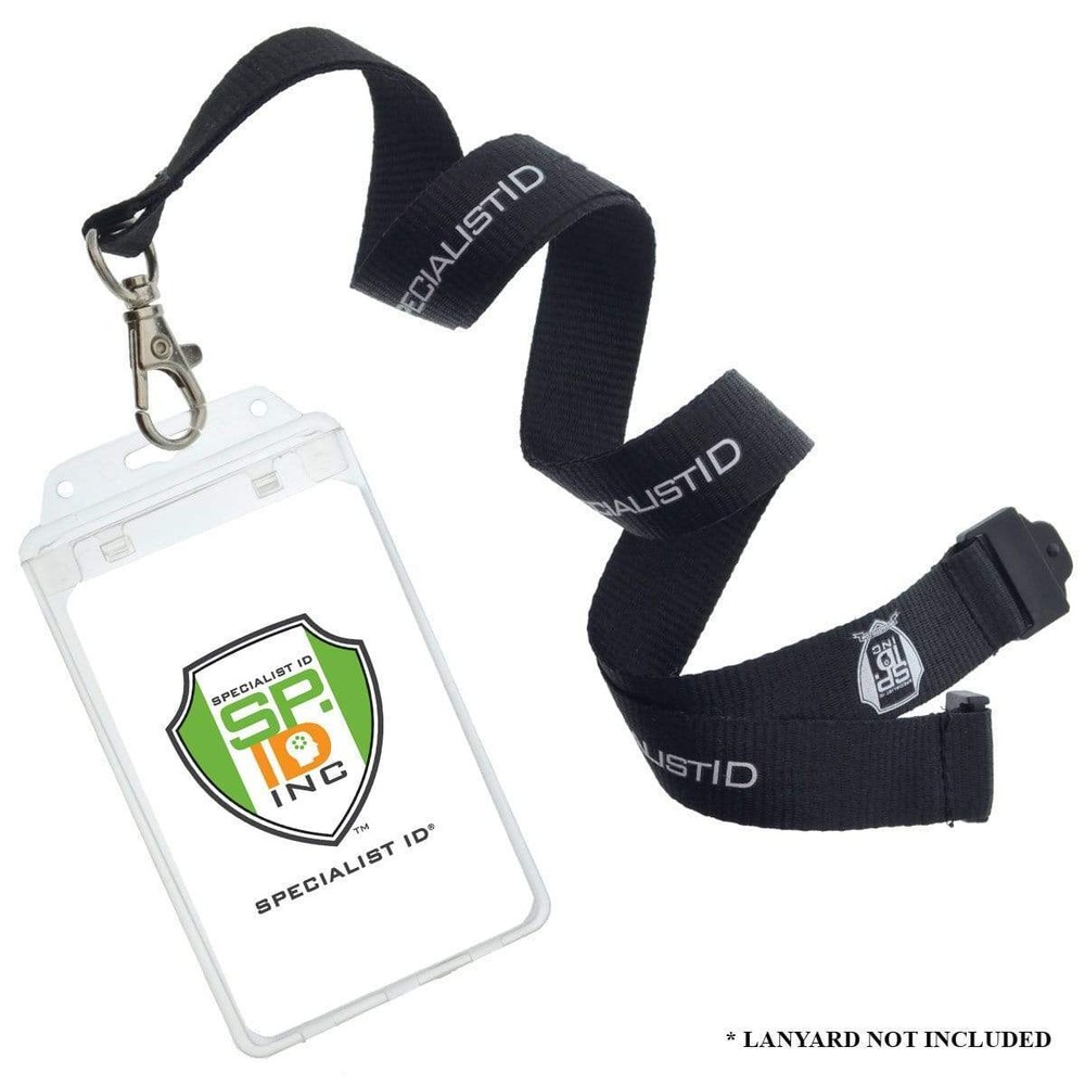 100 Pack - Permanent Locking ID Badge Holders - Clear Hard Plastic Case for ID's