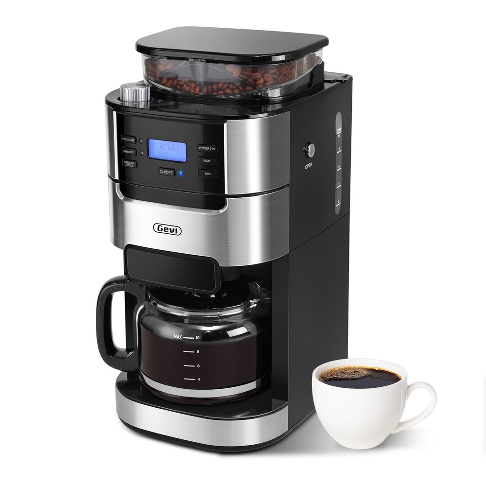 Gevi 10-Cup Drip Coffee Maker with Built-in Burr Grinder & Programmable Timer