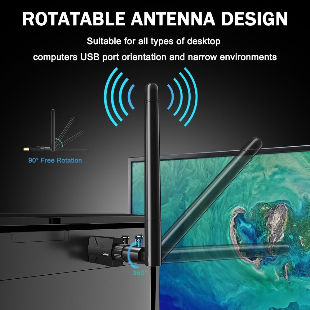 USB Bluetooth 5.1 Adapter for Desktop PC: Long Range 300FT BT, black